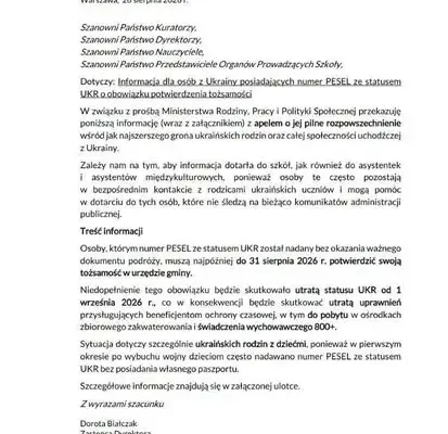Rodziny ukraińskie muszą potwierdzić tożsamość do 30 września – ważny komunikat