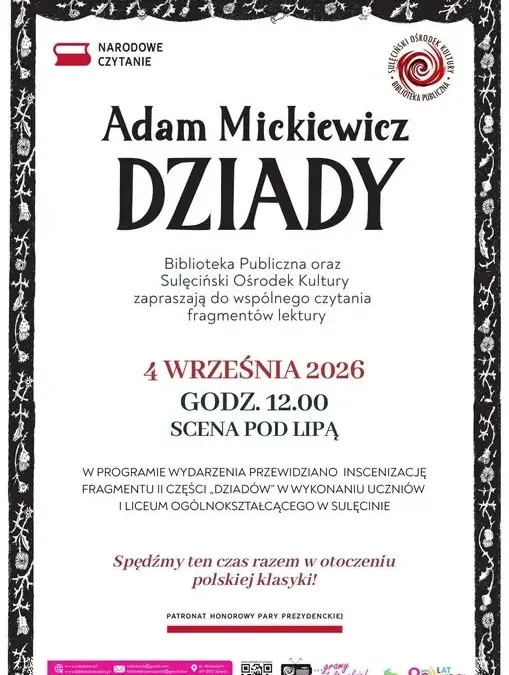 Narodowe Czytanie 2026 w Sulęcinie: „Dziady” pod lipą