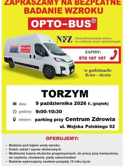 Bezpłatne badanie wzroku w Torzymiu – Opto-Bus już 9 października