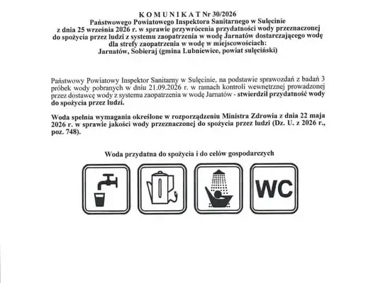 Woda w Jarnatowie i Sobieraju znów zdatna do picia