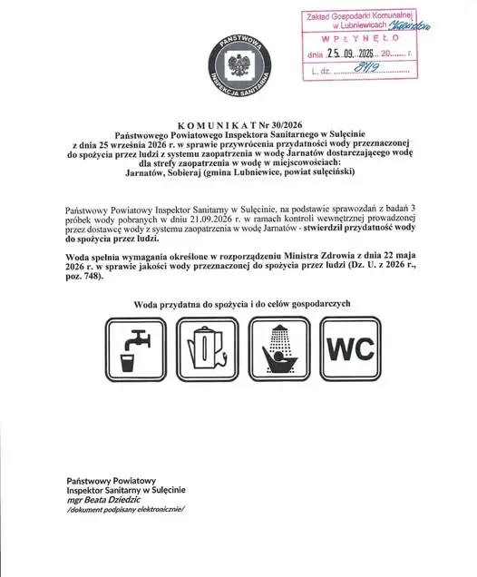 Woda w Jarnatowie i Sobieraju znów zdatna do picia