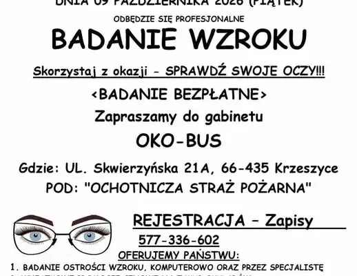 Bezpłatne badanie wzroku w Krzeszycach – OKO-BUS zawita do miejscowej OSP