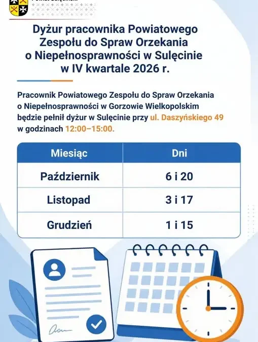 Dyżur pracownika zespołu ds. orzekania o niepełnosprawności w Sulęcinie