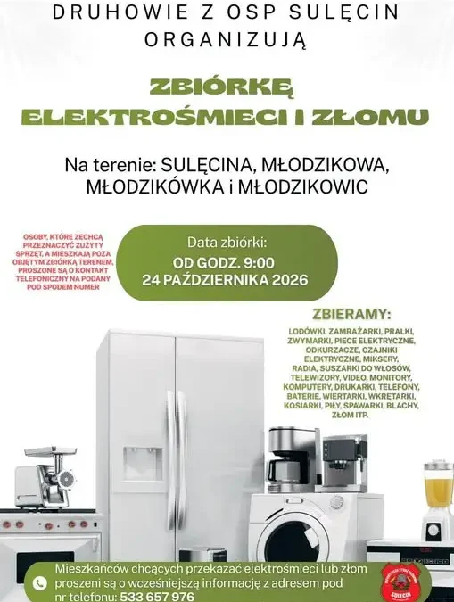 Zbiórka elektrośmieci i złomu dla strażaków z Sulęcina – 24 października 2026
