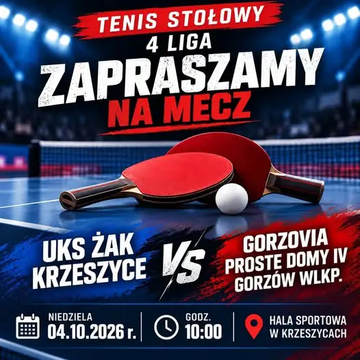 Tenis stołowy: UKS Żak Krzeszyce zagra z drużyną z Gorzowa Wielkopolskiego