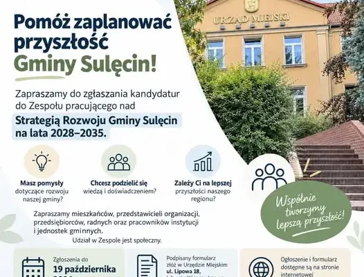 Gmina Sulęcin szuka mieszkańców do pracy nad strategią rozwoju na lata 2028–2035