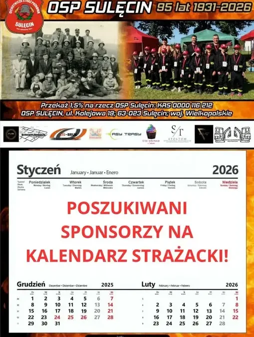 OSP Sulęcin szuka sponsorów kalendarza strażackiego na 2027 rok