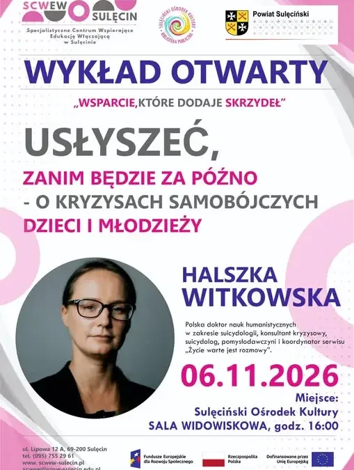 Wykład o kryzysach samobójczych dzieci i młodzieży w Sulęcinie
